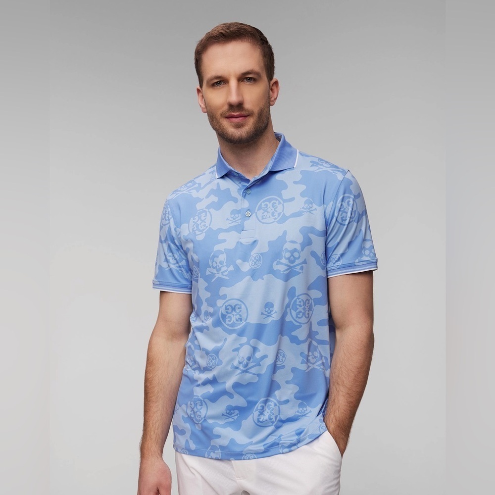 Men's light blue G/Fore Exploded Camo Tech Jersey Polo